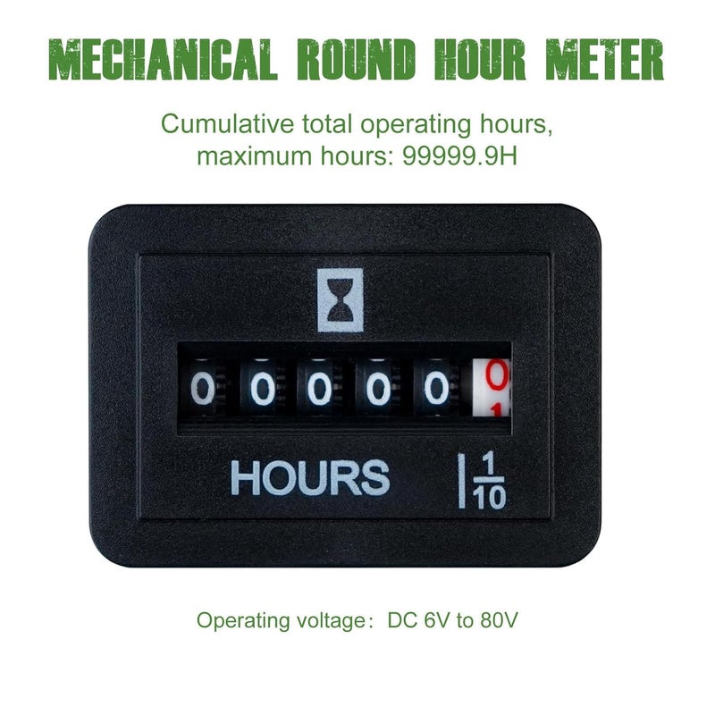 YOOREAL DC 6V-80V Mechanical Hour Meter No Battery for Engine Generator Boat Motorcross Motor Truck Inverter Boat RV Zero Lawn Mower Snow Blower - Image 2
